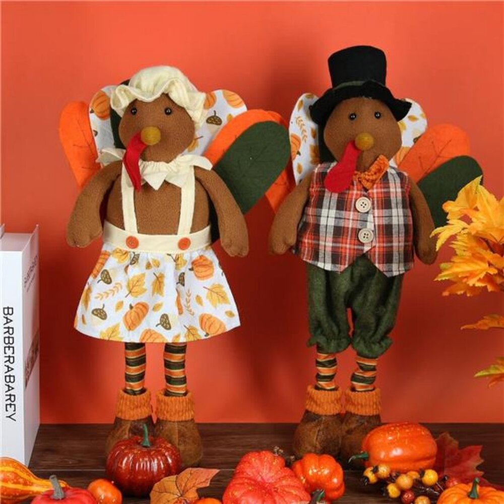 20 Inch Thanksgiving Turkey Couple Doll Tabletop Decoration Exquisite Handmade